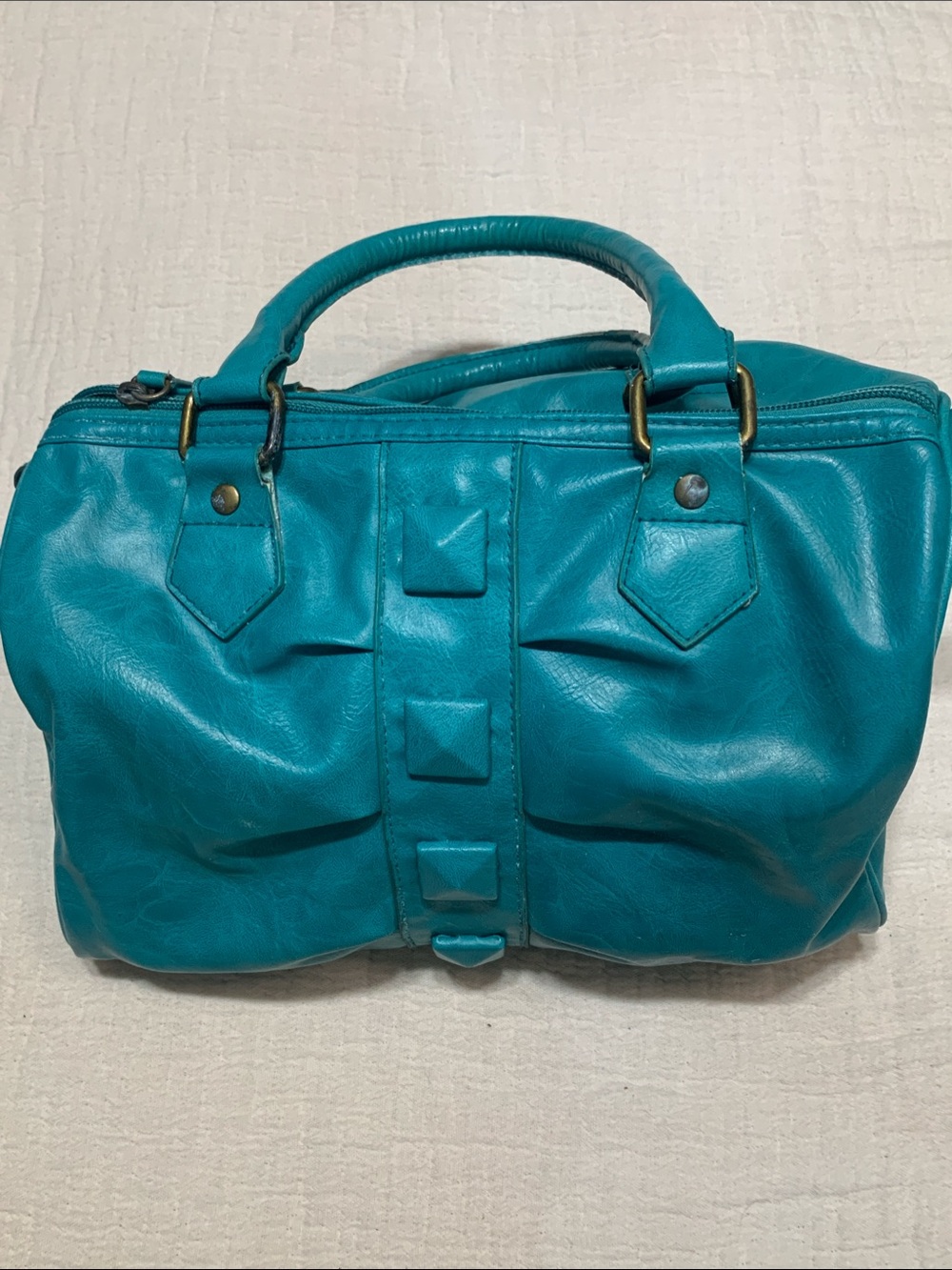 Black Poppy Teal Leather Satchel Handbag